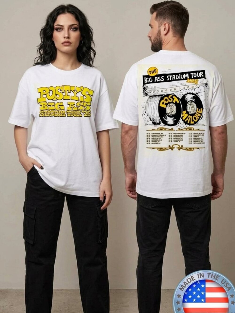 Post Malone Big Ass Stadium Tour 2026 Vintage Concert Graphic Tee